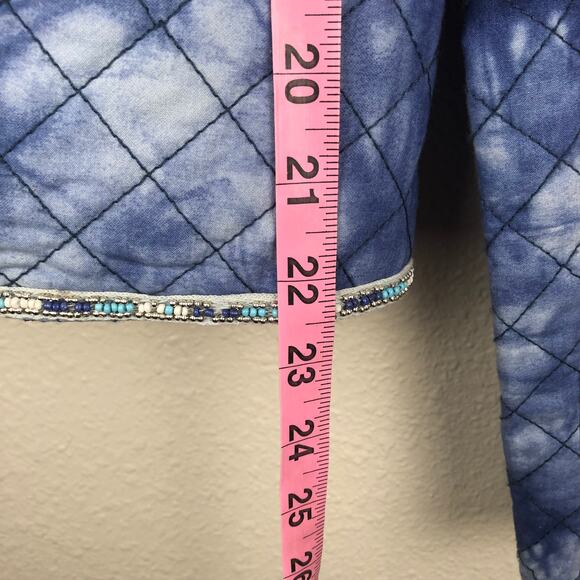 Mango MNG Blue & White Tie Dye Quilted Beaded Long Sleeve Jacket Large - Picture 16 of 16